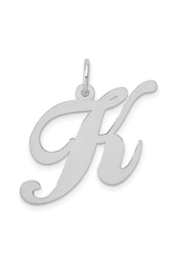 14K White Gold Large Fancy Script Letter K Initial Charm