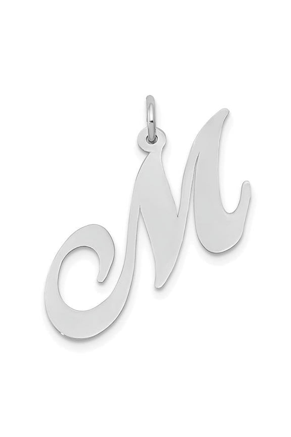 14K White Gold Large Fancy Script Letter M Initial Charm