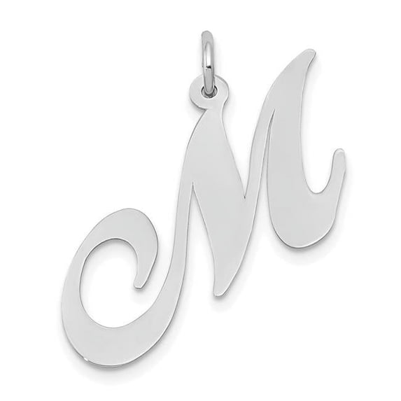 Finest Gold 14K White Gold Large Fancy Script Letter M Initial Charm