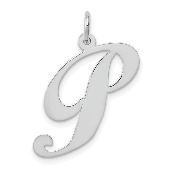 Finest Gold 14K White Gold Large Fancy Script Letter P Initial Charm