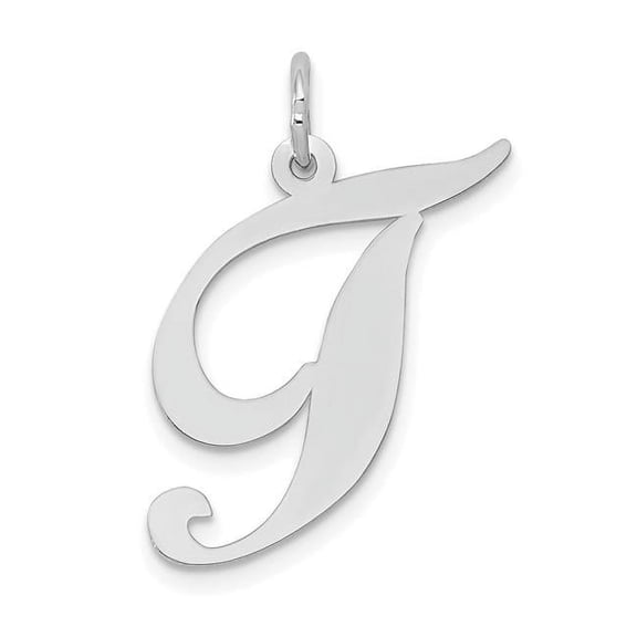 Finest Gold 14K White Gold Large Fancy Script Letter T Initial Charm