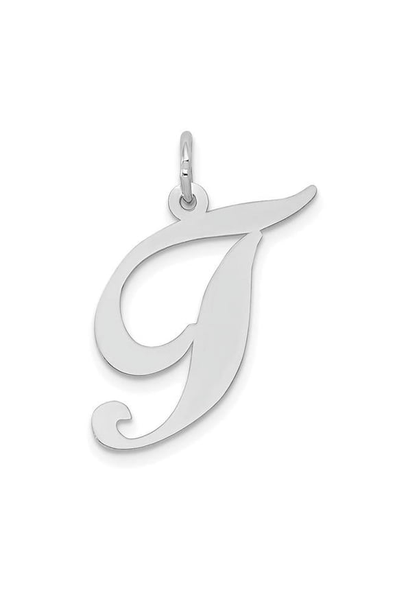 14K White Gold Large Fancy Script Letter T Initial Charm