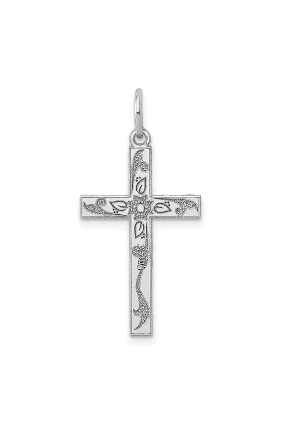 14K White Gold Laser Designed Cross Charm