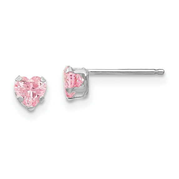 Madi K 14k White Gold 4mm Pink CZ Heart Earrings