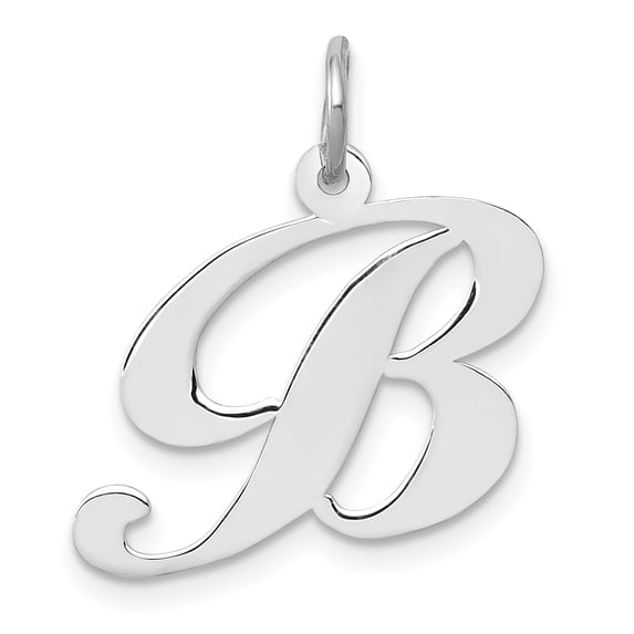 Finest Gold 14K White Gold Medium Fancy Script Letter B Initial Charm