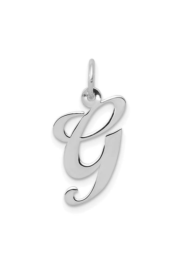 14K White Gold Medium Fancy Script Letter G Initial Charm