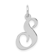 14K White Gold Medium Size Fancy Script Design Letter S Initial Pendant
