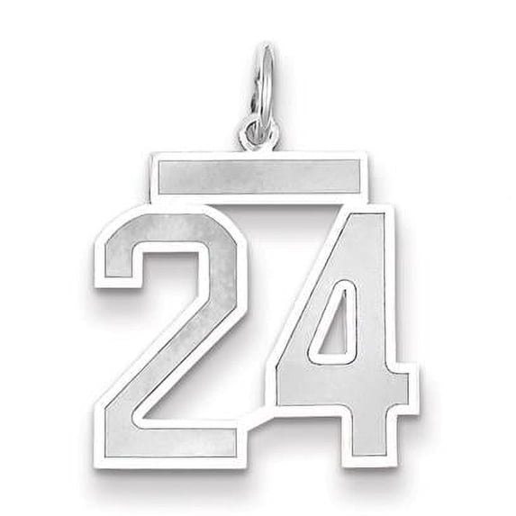 14k White Gold Satin Brush Finish Medium Size Number 24 Charm Pendant