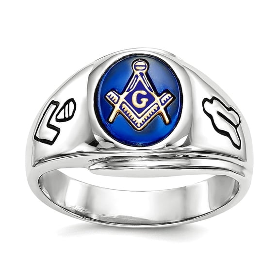 Finest Gold 14K White Gold Mens Masonic Ring, Size 10