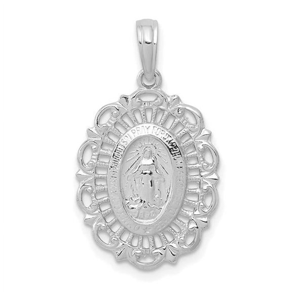 Finest Gold 14K White Gold Oval Miraculous Medal Pendant