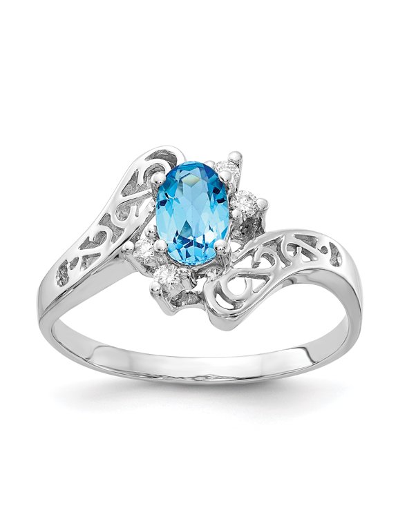 14K White Gold Polished 0.06CT Diamond & 6 x 4 mm Oval Gemstone Filigree Ring Mounting - Size 6