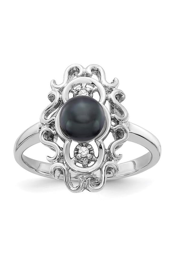 14K White Gold Polished Diamond & Pearl Scroll Ring Mounting - Size 6