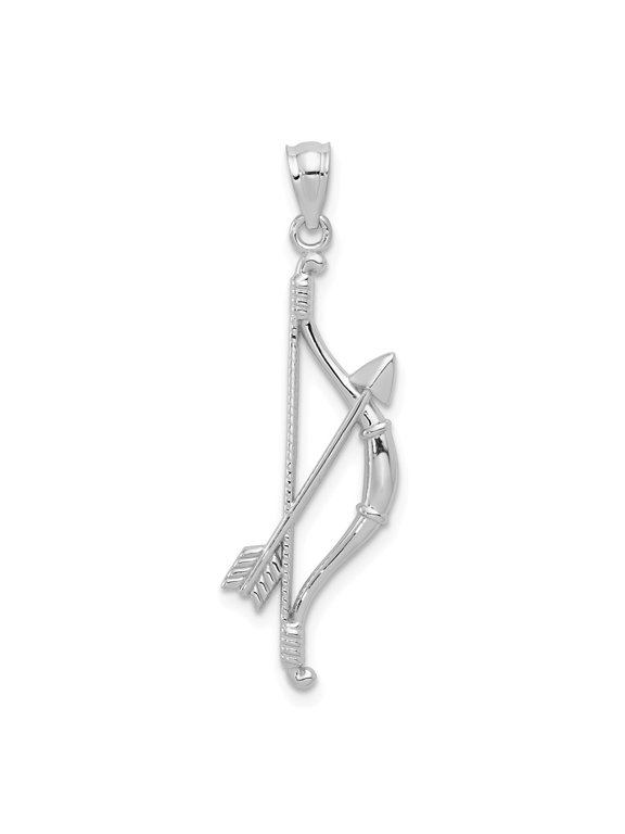 14k White Gold Open Back Polished Textured Finish Bow and Arrow Charm Pendant