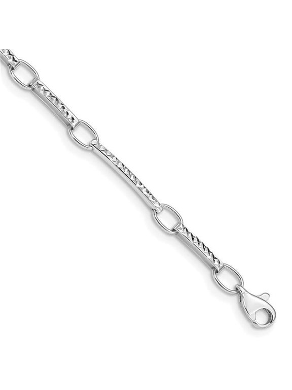 14K White Gold Polished & Textured Fancy Link Bracelet