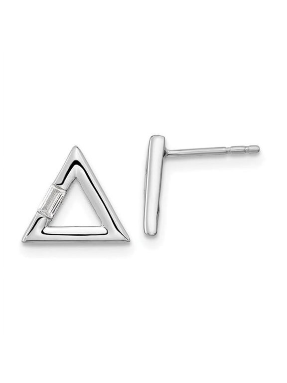14K White Gold Polished Triangle Diamond Post Earrings