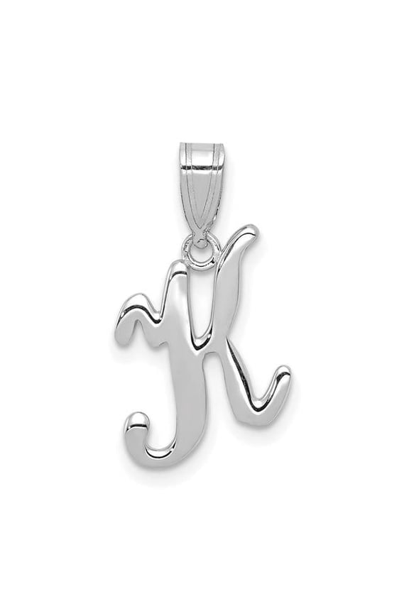 14K White Gold Script Letter K Initial Pendant