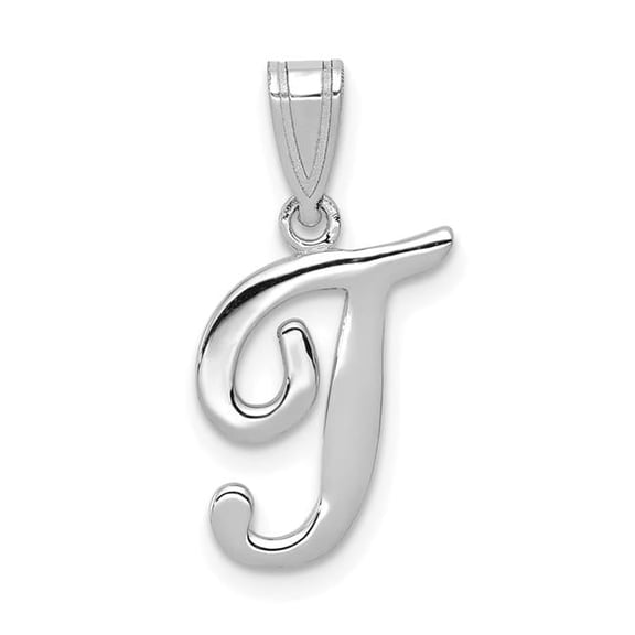 Finest Gold 14K White Gold Script Letter T Initial Pendant