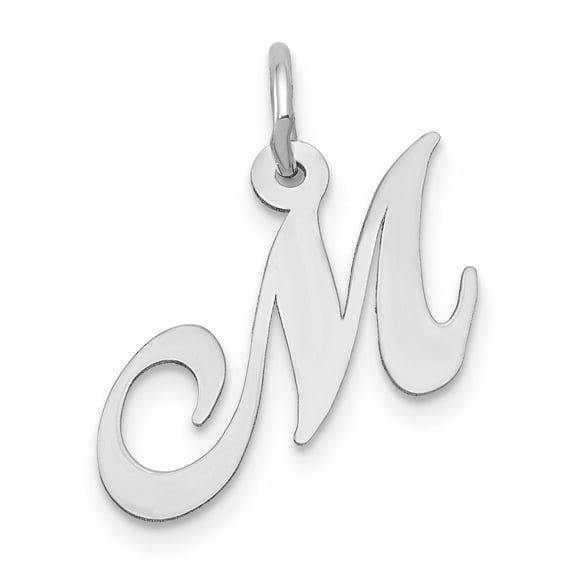 Finest Gold 14K White Gold Small Fancy Script Letter M Initial Charm