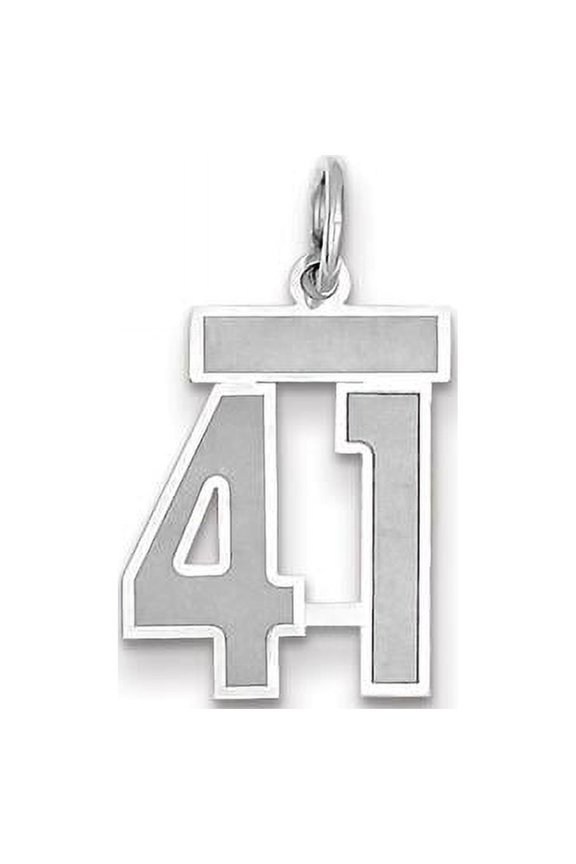 14k White Gold Satin Brush Finish Small Size Number 41 Charm Pendant
