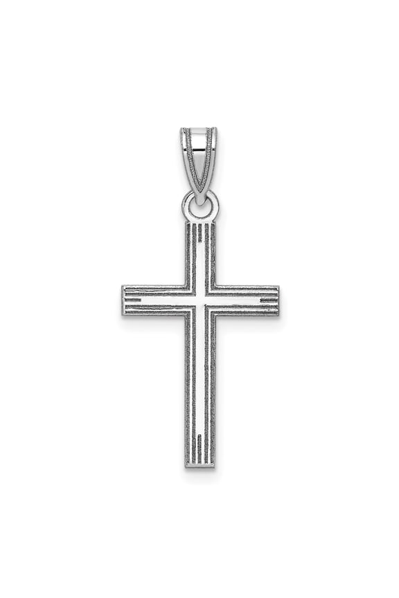 14K White Gold Solid Laser Etched Cross Pendant