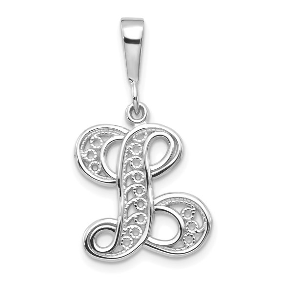 Finest Gold 14K White Gold Solid Polished Script Filigree Letter L Initial Pendant