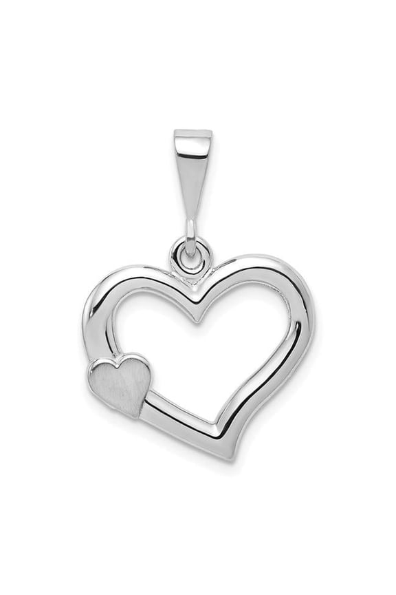 14k White Gold Solid Satin Polished Fancy Love Heart Pendant Necklace 19.2x27.9mm Pendant for Women