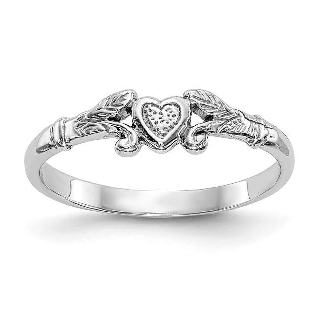 S M DIAMONDS Finest Gold 14K White Gold Textured Mini Heart Baby Ring