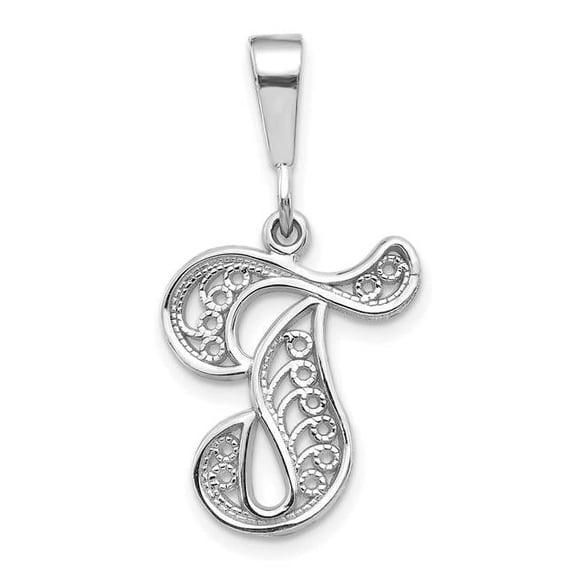 Finest Gold 14K White Gold White Gold Solid Polished Script Filigree Letter T Initial Pendant