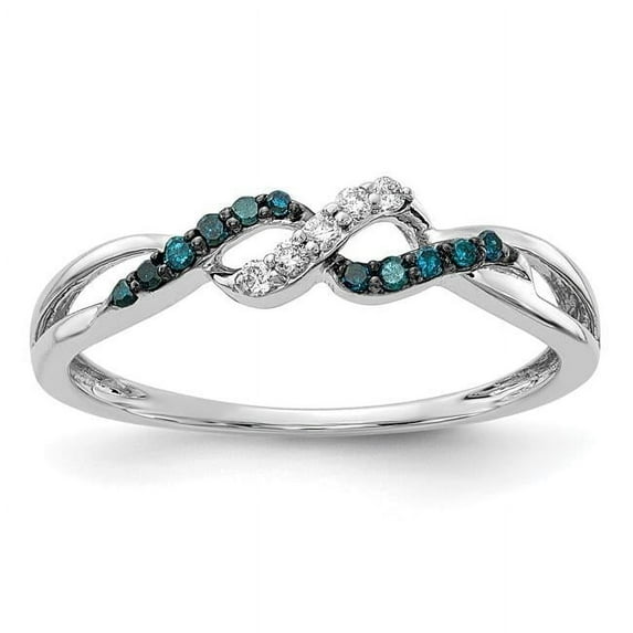 Finest Gold 14K White Gold with Blue & White Diamond Twist Ring - Size 7