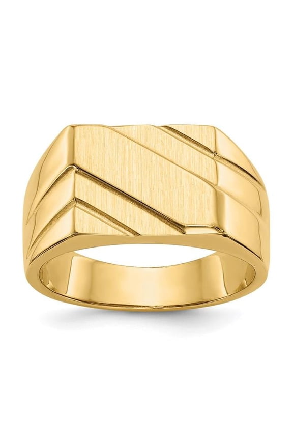 14K Yellow Gold 13 x 11 mm Open Back Diagonal Mens Signet Ring - Size 10