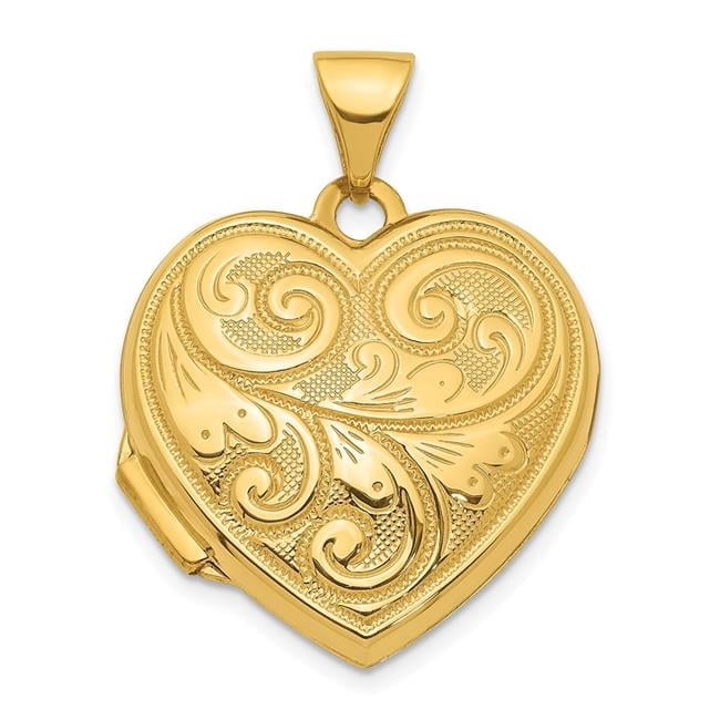 Lockets 14k Scroll Design Reversible 19mm Heart Locket - Walmart.com
