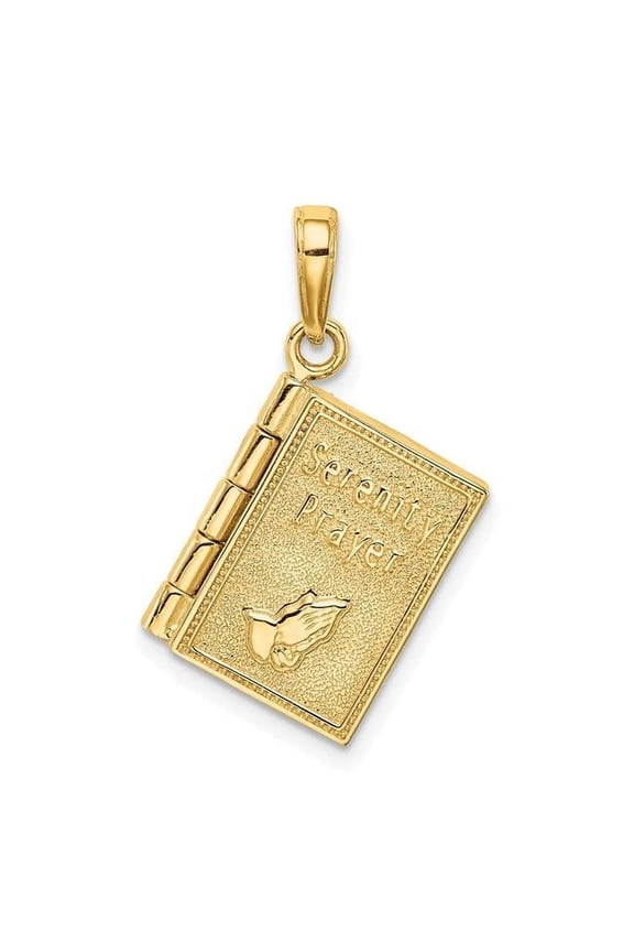14K Yellow Gold 3-D Moveable Pages Serenity Prayer Book Pendant