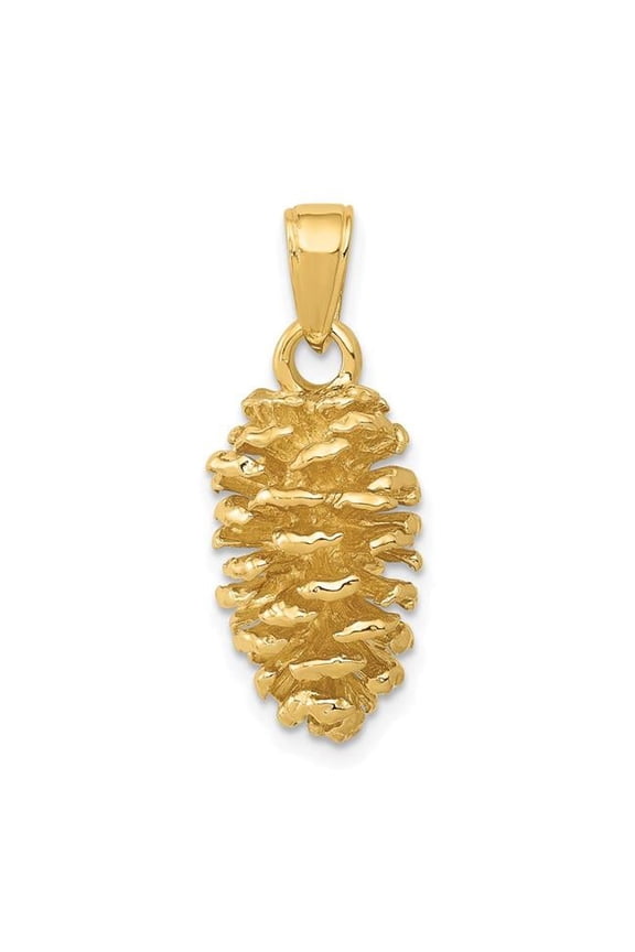 14k Yellow Gold Solid Textured Polished 3-d Pinecone Pendant Necklace 24x10mm Wide Pendant for Women