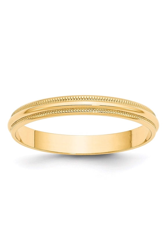 14k Yellow Gold 3mm Lightweight Milgrain Half Round Wedding Band Size 8.5