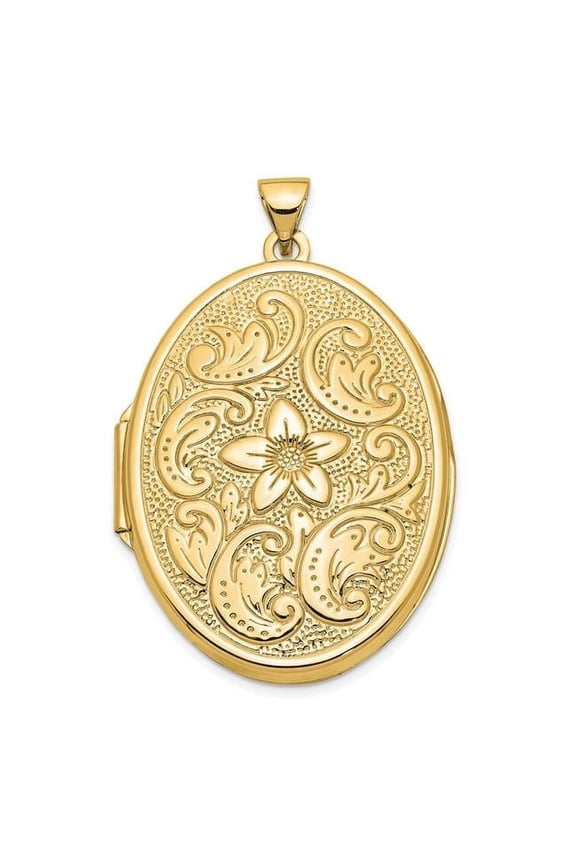 Lockets 14k Reversible Floral Swirl Design32mm Oval Locket