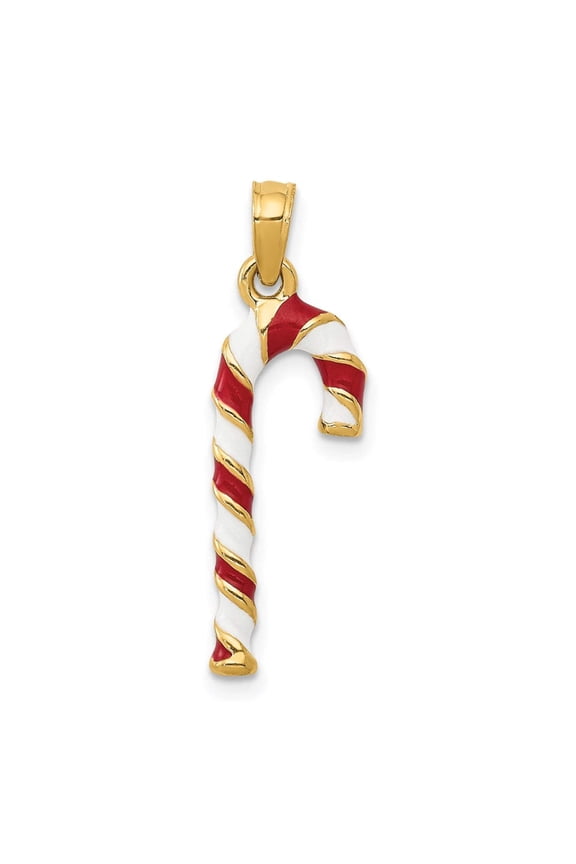 14k Yellow Gold 3-D Enameled Finish Candy Cane Charm Pendant