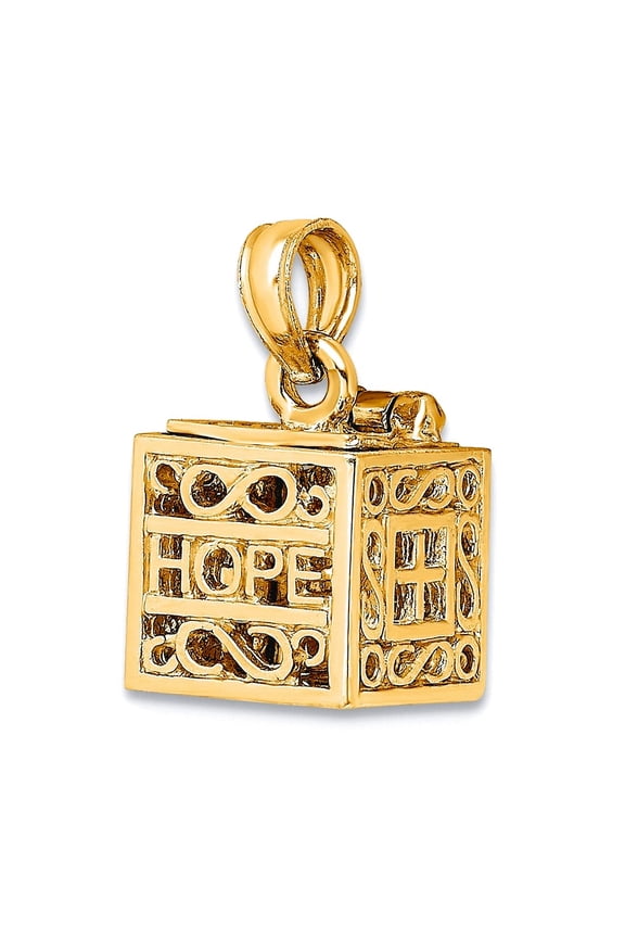 14k Yellow Gold Solid Hinged Polished Faith and Hope Prayer Box Charm 15x12mm Pendant Necklace for Women