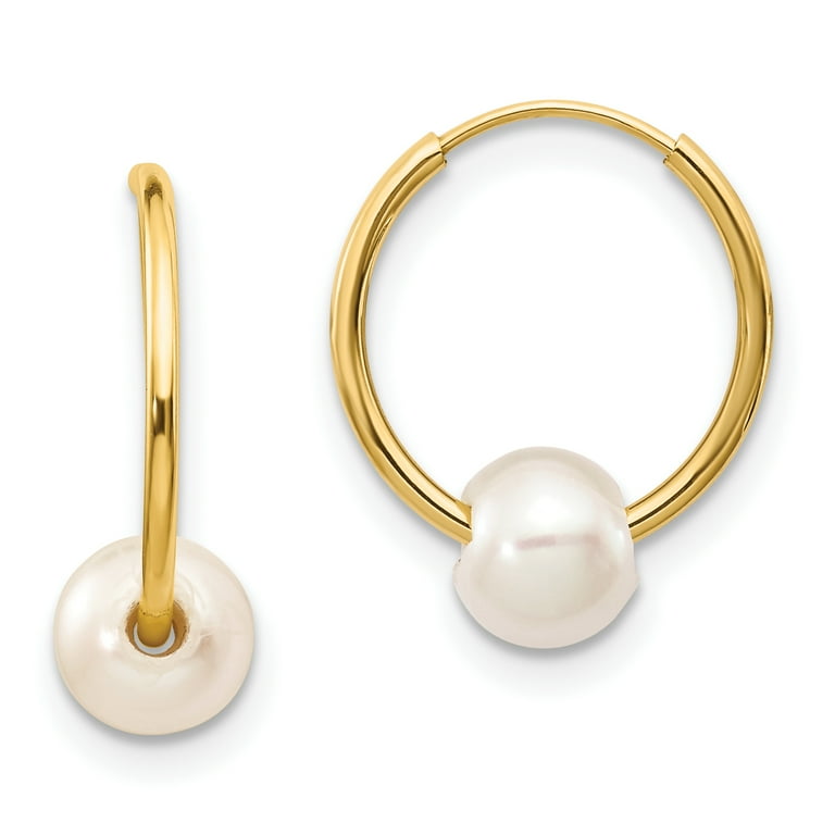 14K Yellow Gold 5-6 mm Cultured White Freshwater Pearl Earrings 14K Yellow Gold 5-6 mm Cultured White Freshwater Pearl Earrings
