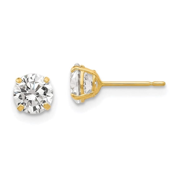 14k Yellow Gold Polished 5mm Round Cubic Zirconia Post Earrings 5x5mm Wide Stud Earring for Women