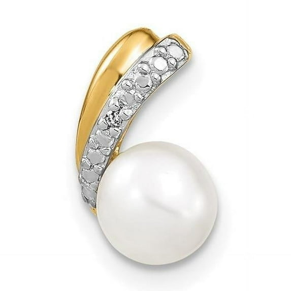 14k 6-7mm White Round Freshwater Cultured Pearl and Diamond Pendant XP4153