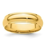 PRIMAL GOLD Finest Gold 14K Yellow Gold 6 mm Half Round with Edge Band, Size 10.5