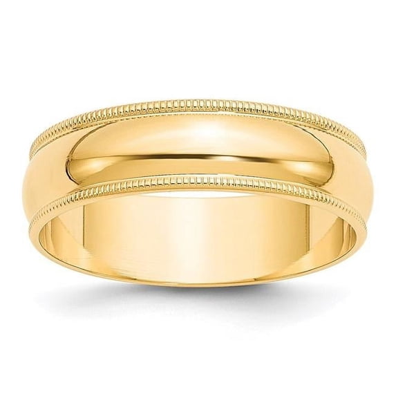 14k Yellow Gold 6mm Lightweight Milgrain Half Round Wedding Band Size 10.5 ML060