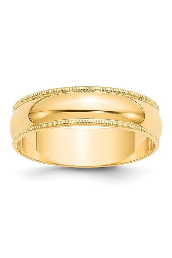14k Yellow Gold 6mm Lightweight Milgrain Half Round Wedding Band Size 10.5 ML060