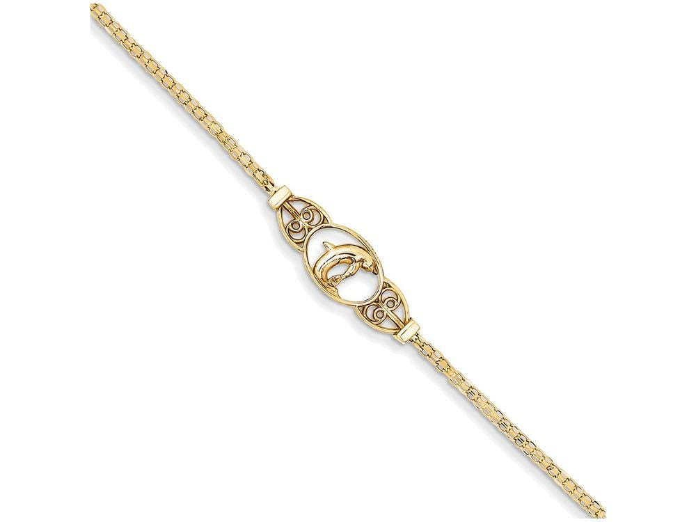 Primal Gold 14 Karat Yellow Gold Dolphin 9-inch Anklet