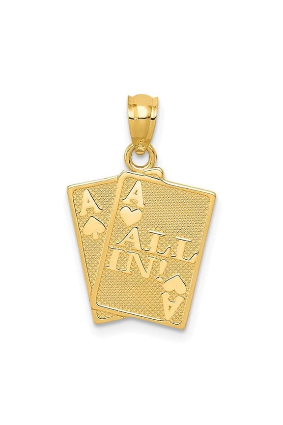 Finest Gold 14K Yellow Gold Ace of Hearts & Ace of Spades All in Cards Pendant