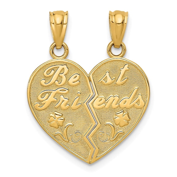 14k BEST FRIENDS Heart with Flower 2-Piece Break-Apart Pendant C4024