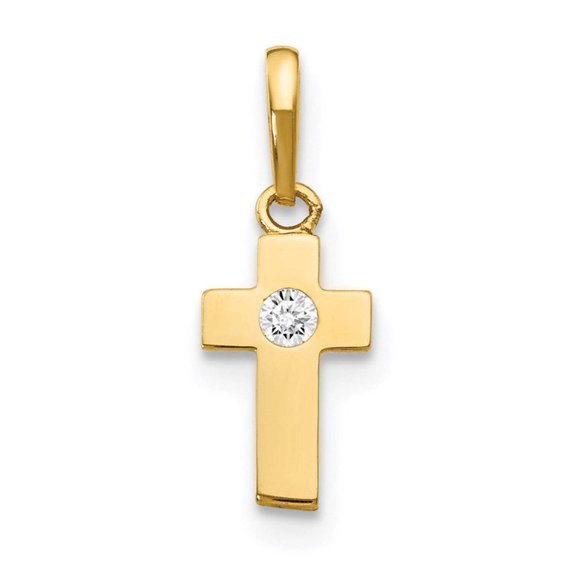 14k Yellow Gold Polished Cubic Zirconia Mini Religious Faith Cross Pendant Necklace Pendant for Women
