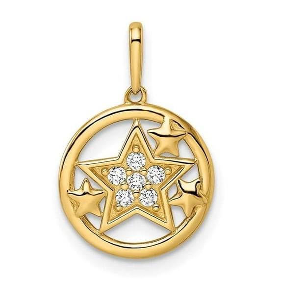 Finest Gold 14K Yellow Gold CZ Stars Circular Pendant