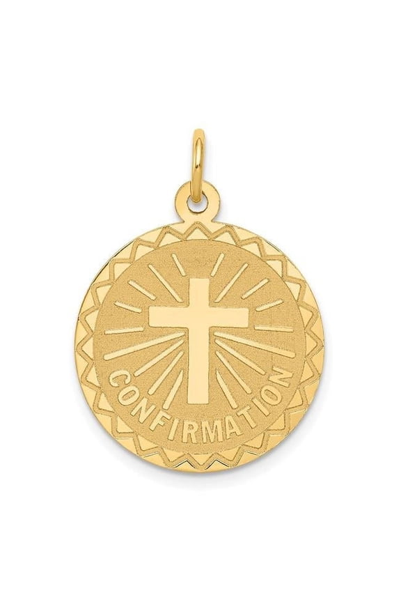 14k Yellow Gold Polished Round Confirmation Disc with Cross Pendant