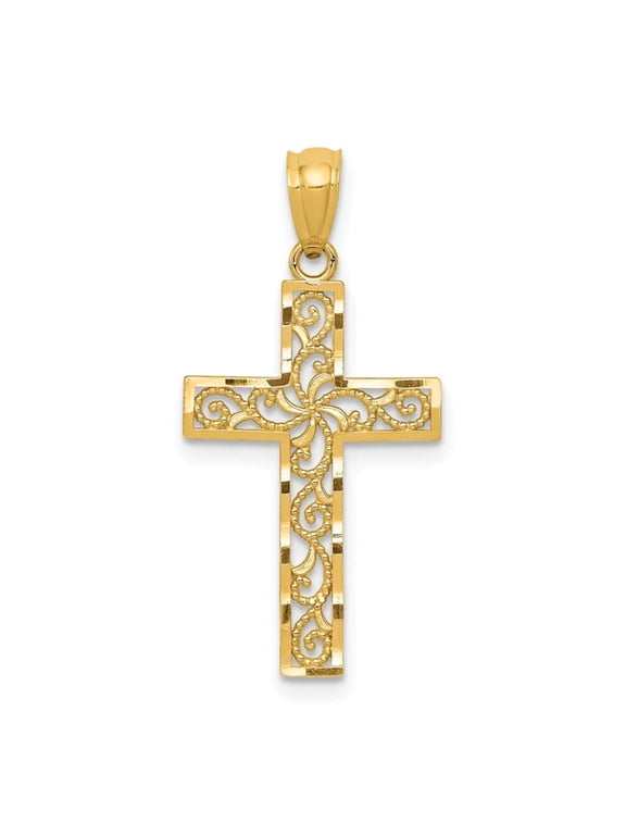14k Yellow Gold Filigree Cross Pendant